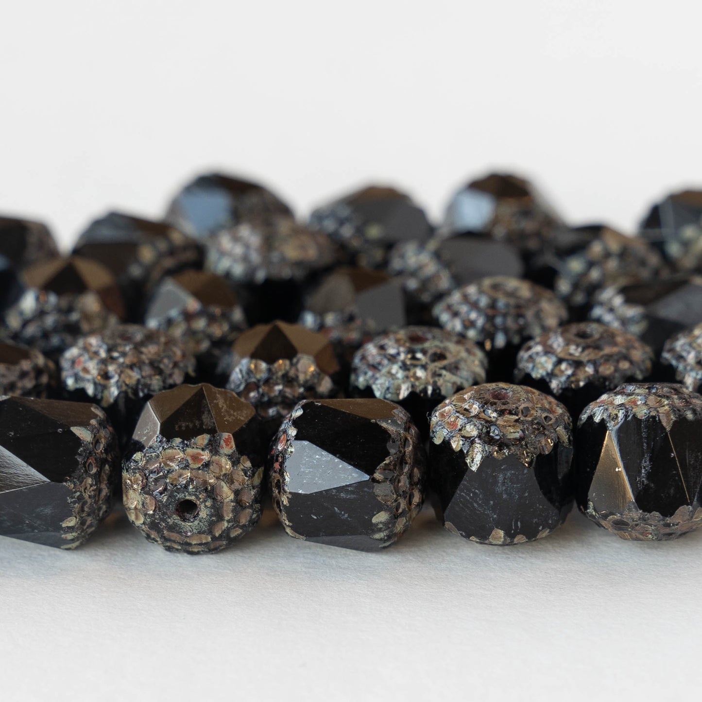 10mm Cathedral Cut Tube Beads - Black - 10 Beads