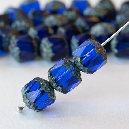 10mm Cathedral Cut Tube Beads - Blue - 10 Beads