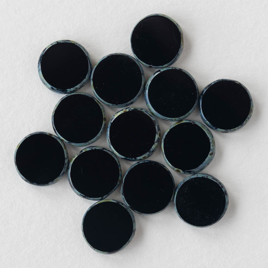 10mm Coin Beads - Opaque Black - 20 beads