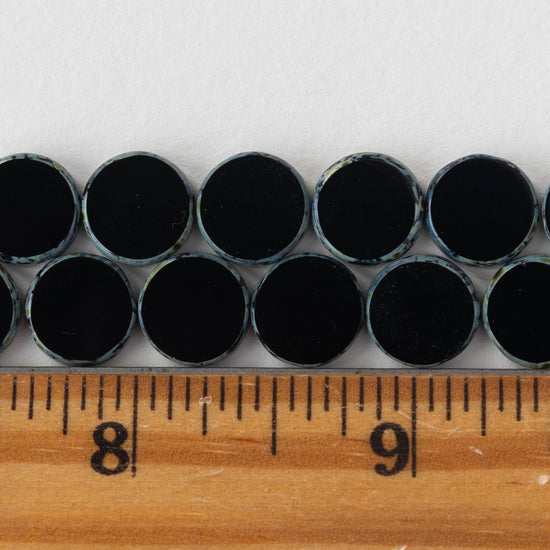 10mm Coin Beads - Opaque Black - 20 beads