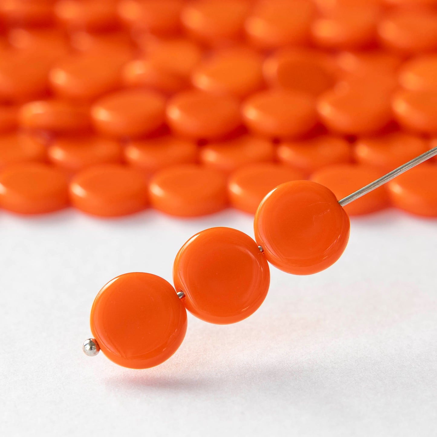10mm Coin Beads - Opaque Orange - 20 beads