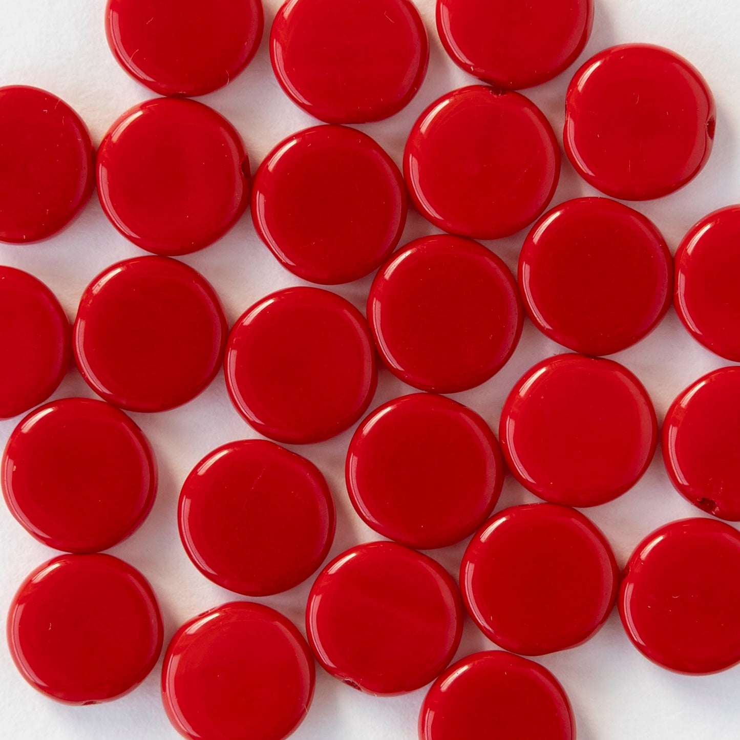 10mm Coin Beads - Opaque Red - 20 beads