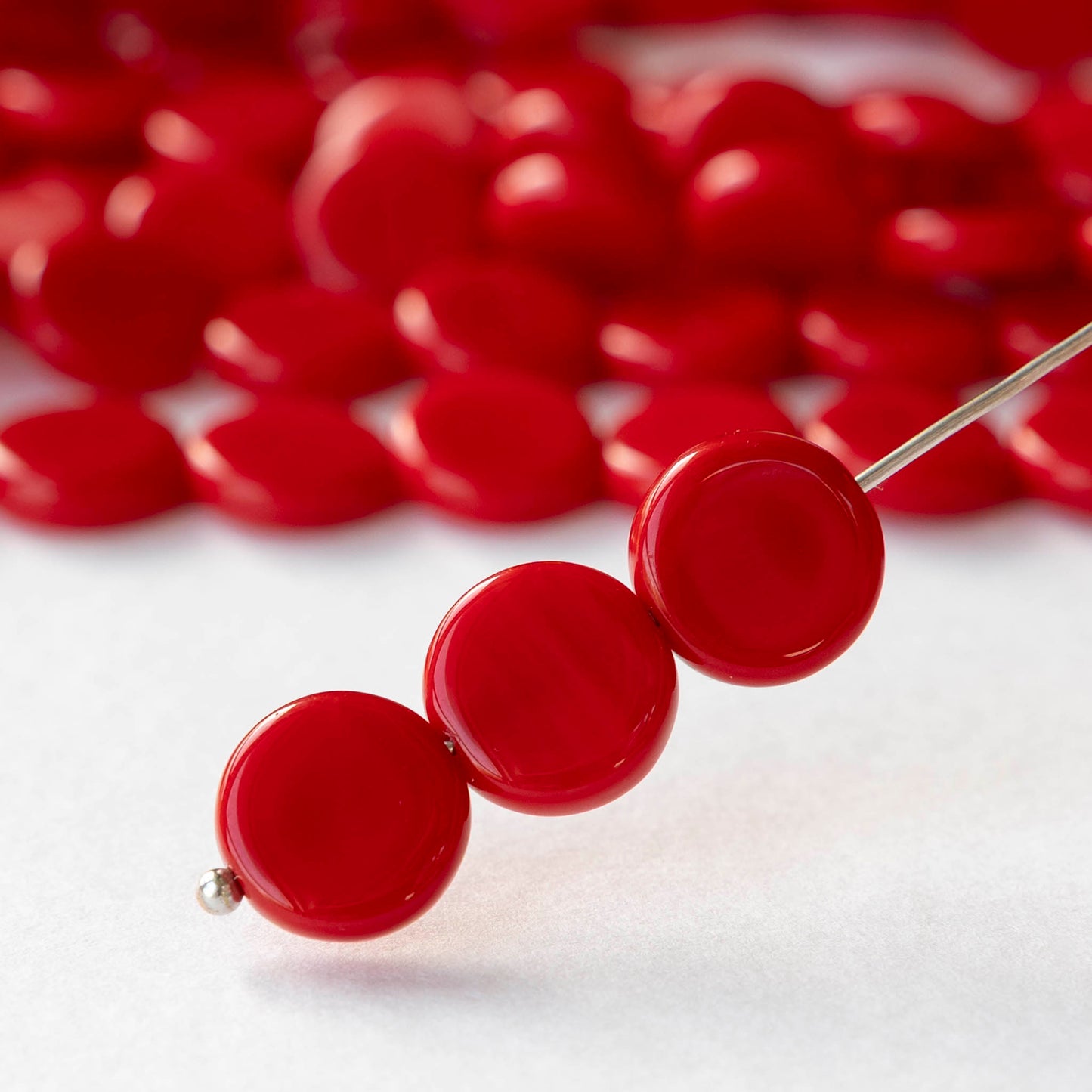 10mm Coin Beads - Opaque Red - 20 beads