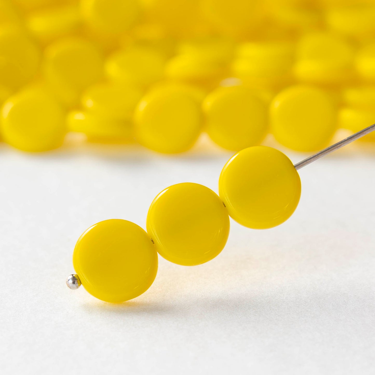 10mm Coin Beads - Opaque Yellow  - 20 beads