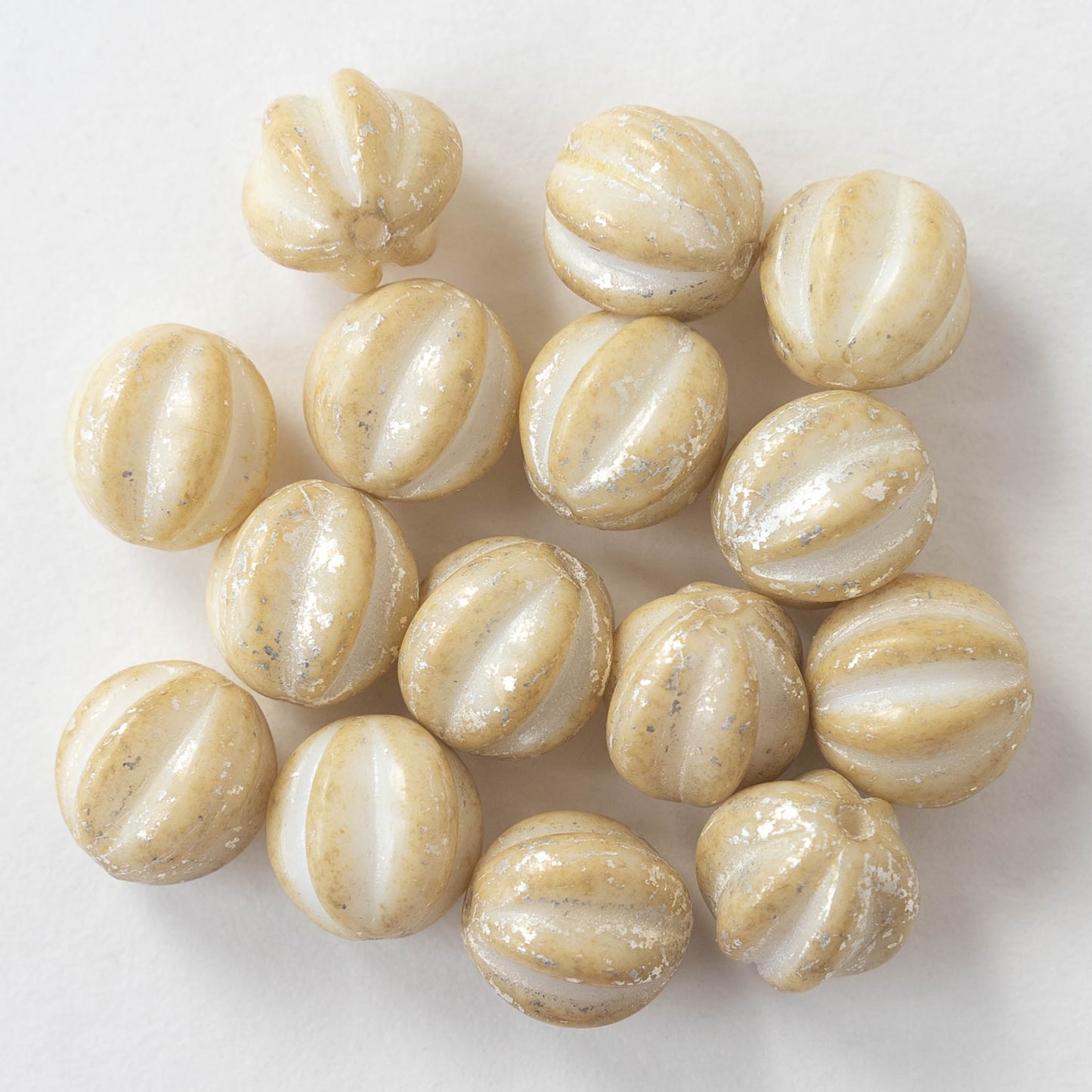 6mm, 10mm, 12mm and 14mm Melon Beads - Ivory with Mercury Finish - Choose Size