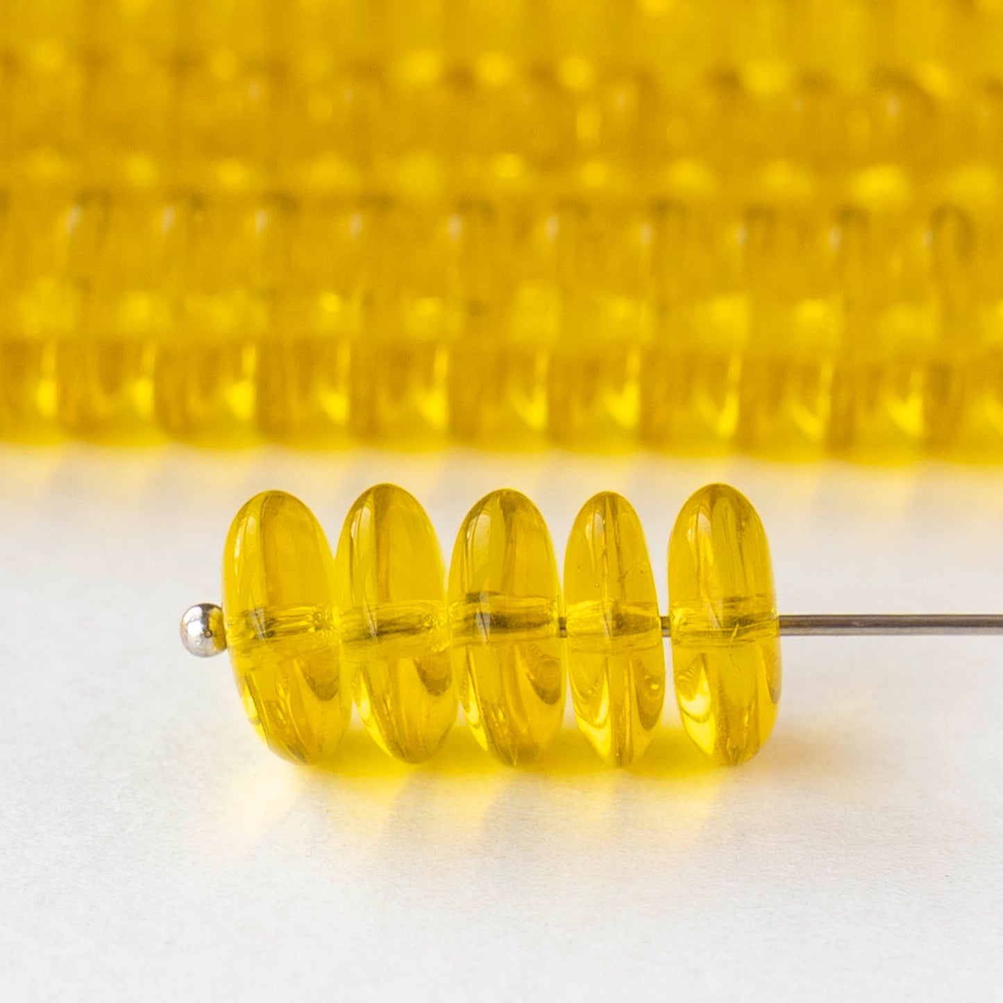 10mm Glass Rondelle Beads - Citrine - 30 Beads