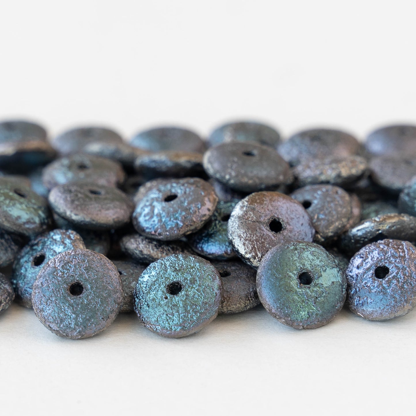 10mm Rondelle Beads - Etched Blue Metallic - 30 Beads