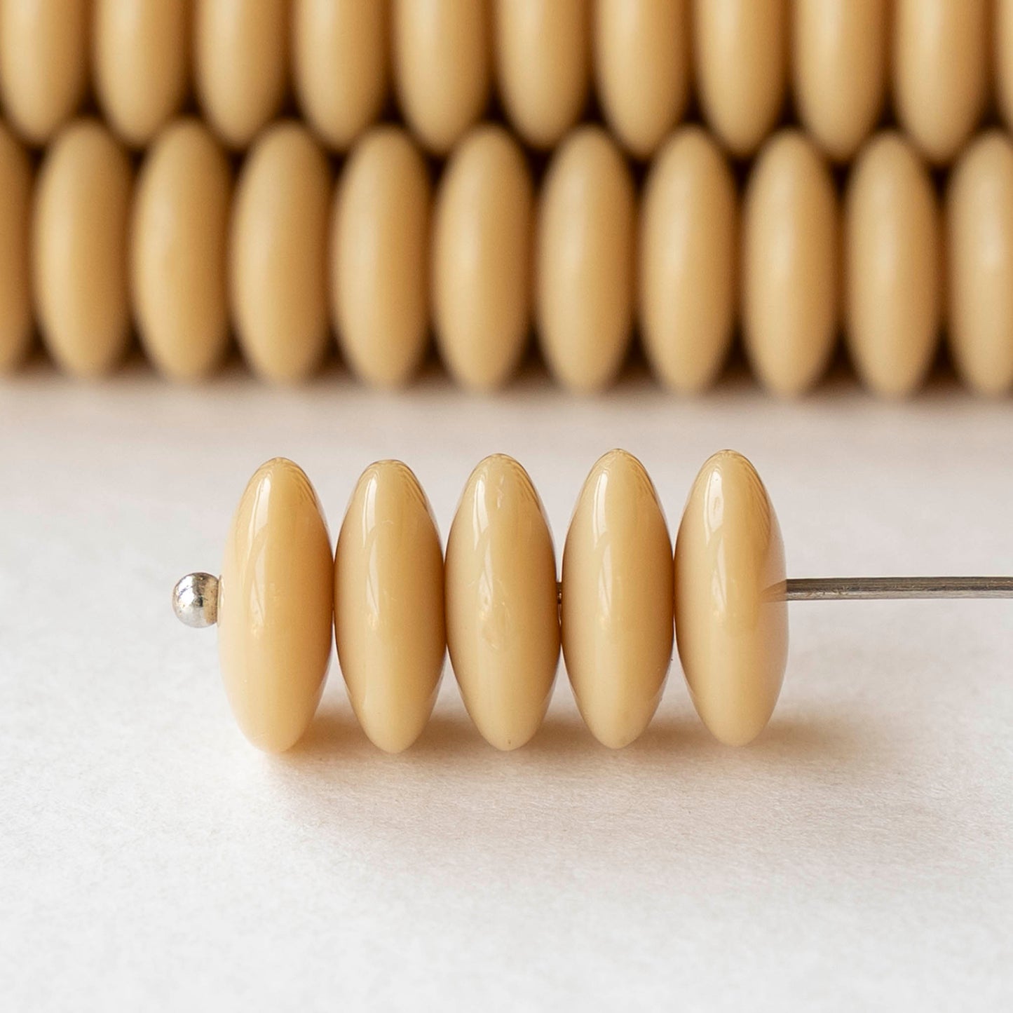 10mm Rondelle Beads - Opaque Beige - 30 Beads