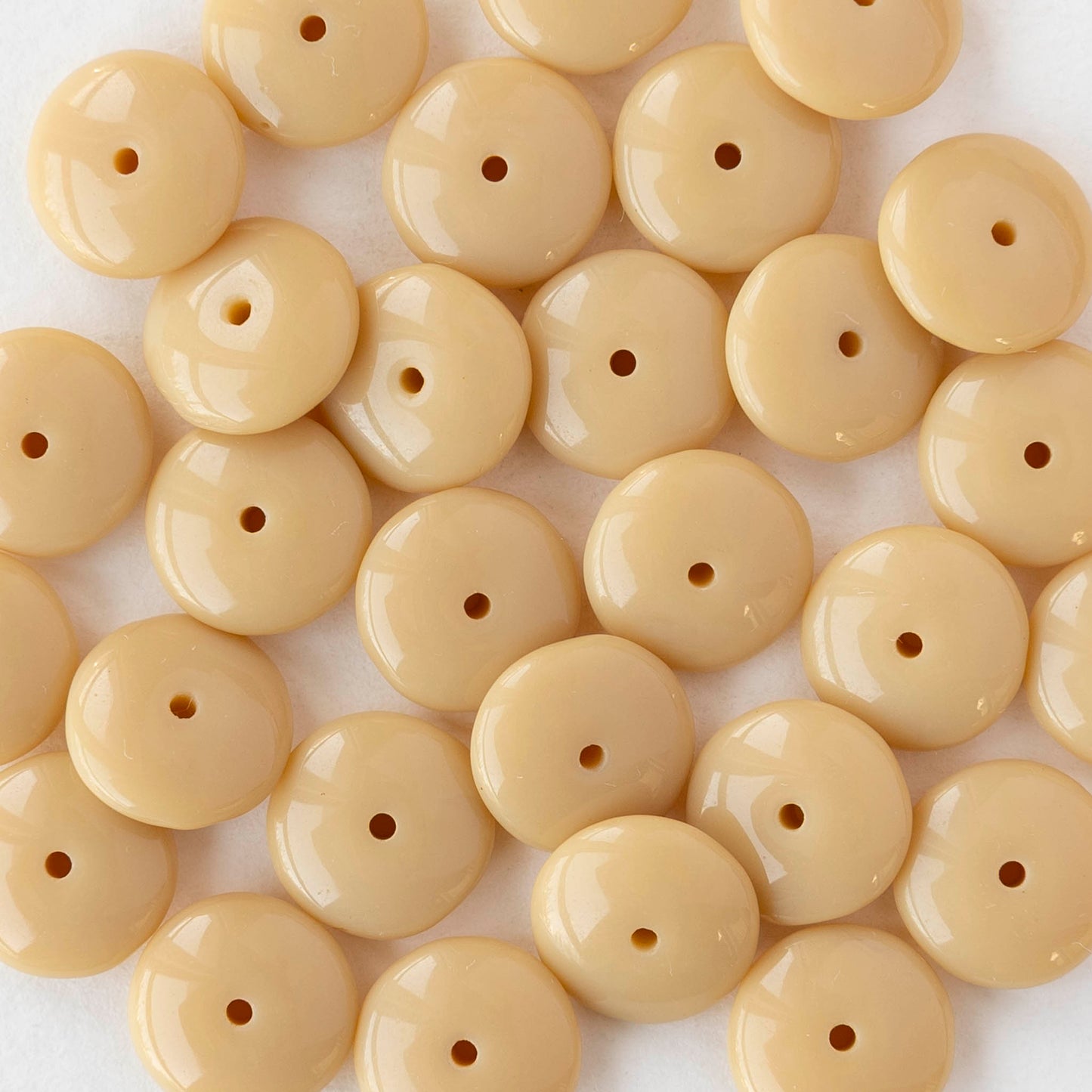 10mm Rondelle Beads - Opaque Beige - 30 Beads
