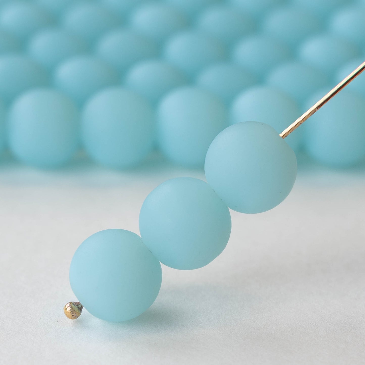 10mm Frosted Glass Rounds - Opaque Aqua Matte - 21 beads