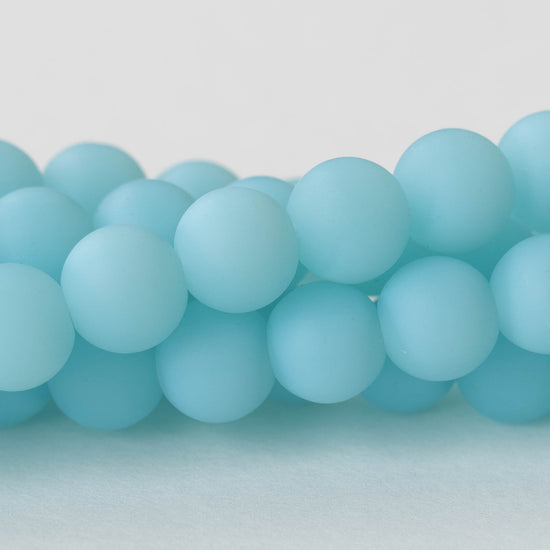 10mm Frosted Glass Rounds - Opaque Aqua - 21 beads