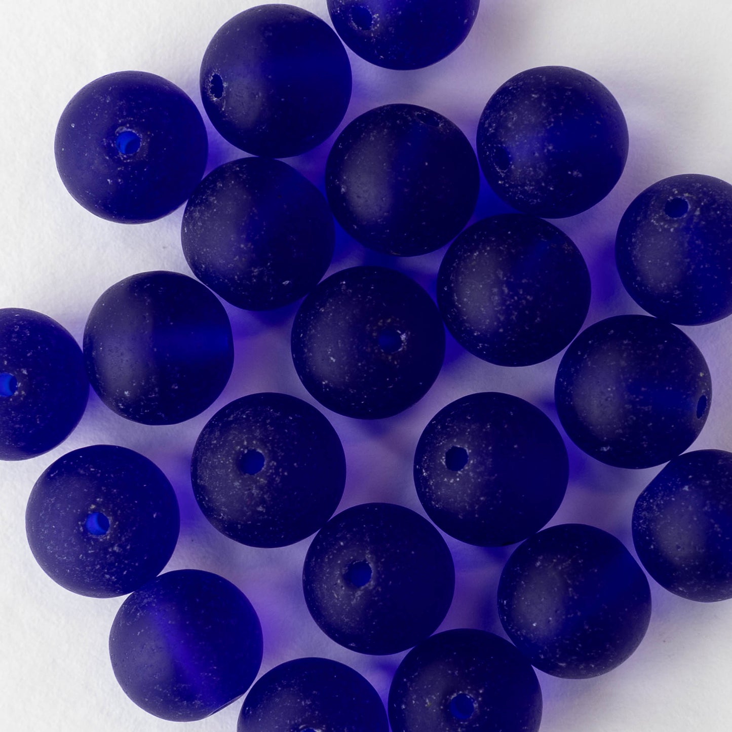 10mm Frosted Glass Rounds - Cobalt Blue - 21 beads