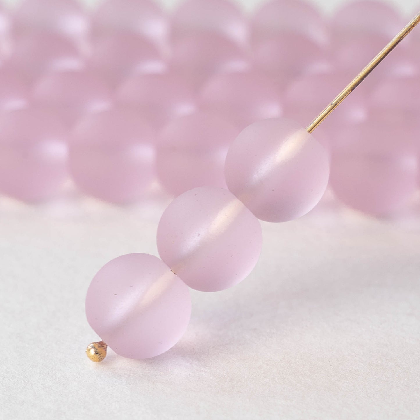 10mm Frosted Glass Rounds - Pink - 21 beads