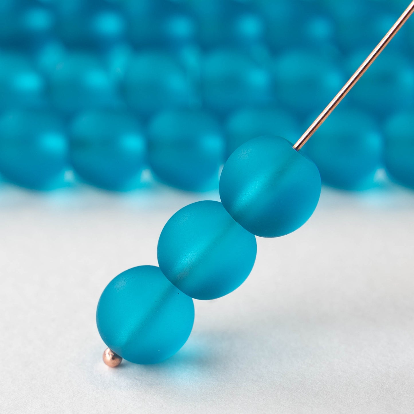 10mm Frosted Glass Rounds - Teal - 21 beads