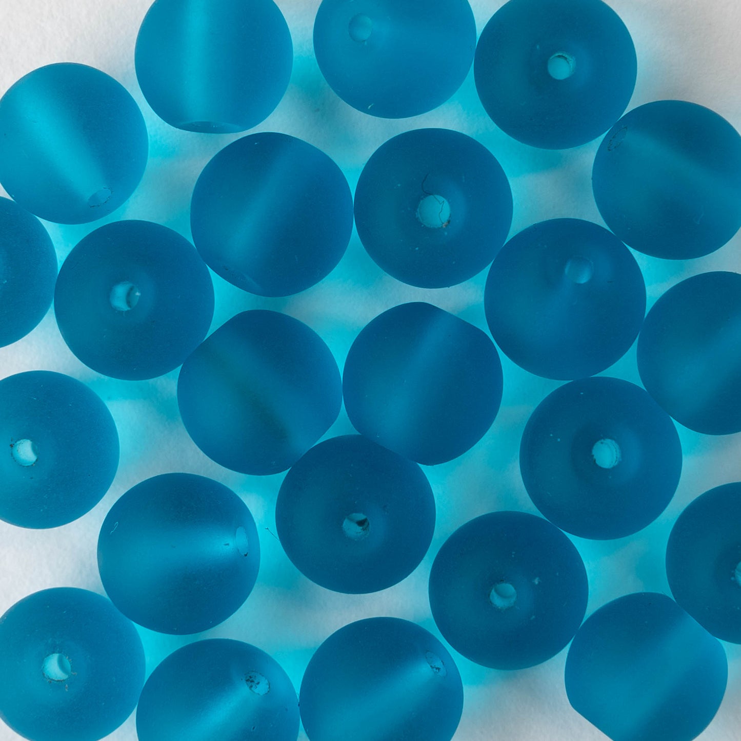 10mm Frosted Glass Rounds - Teal - 21 beads