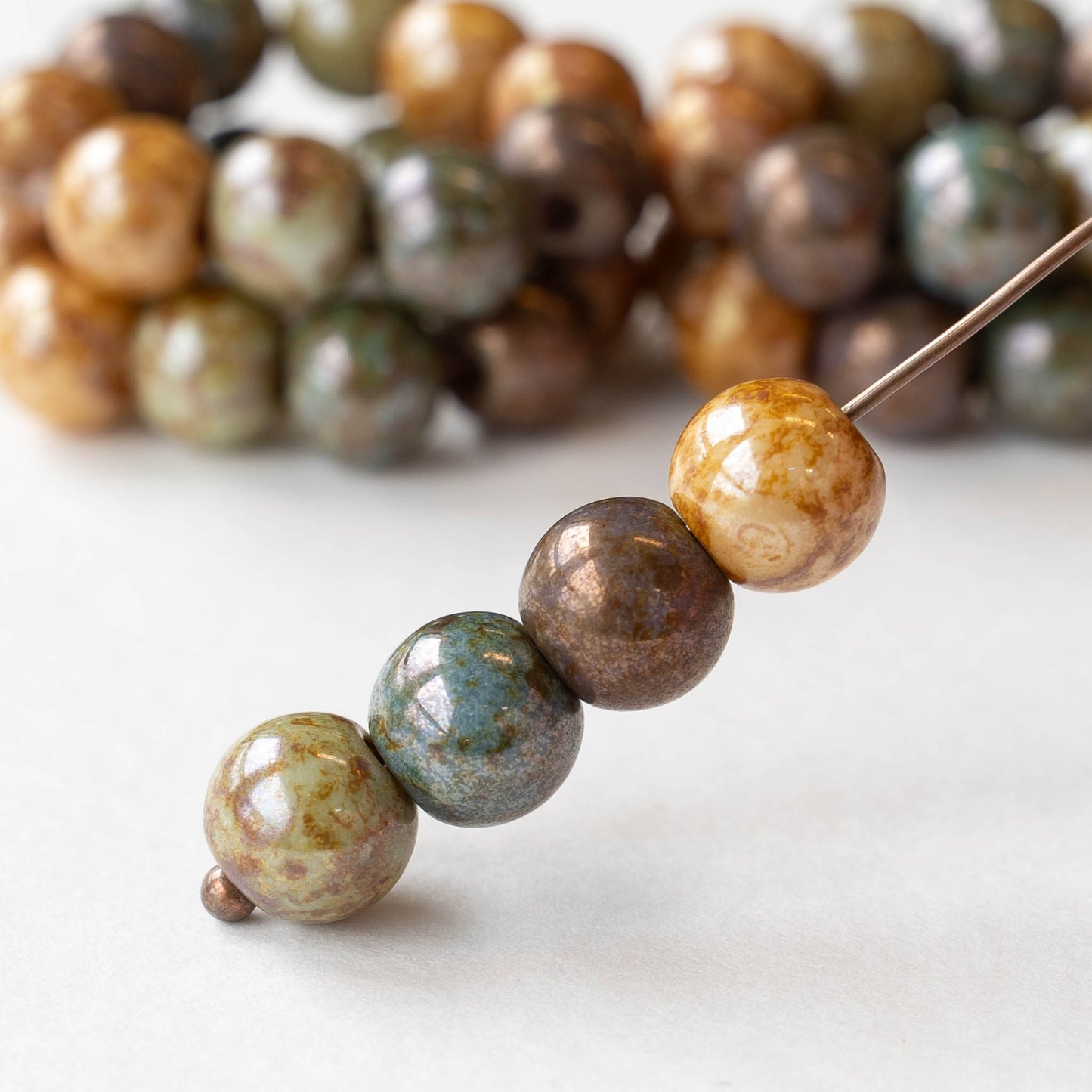 10mm Round Glass Beads - Pastel Picasso Luster Mix - 10 Beads