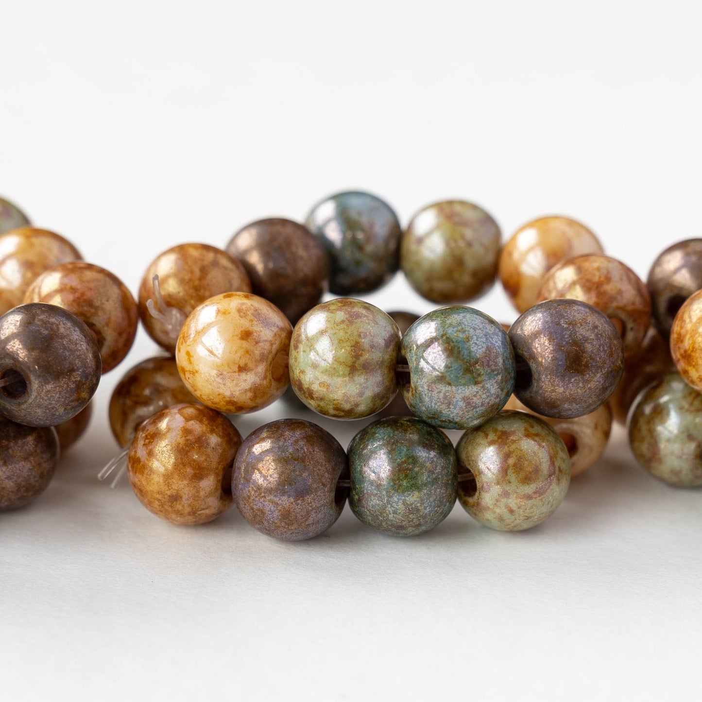 10mm Round Glass Beads - Pastel Picasso Luster Mix - 10 Beads