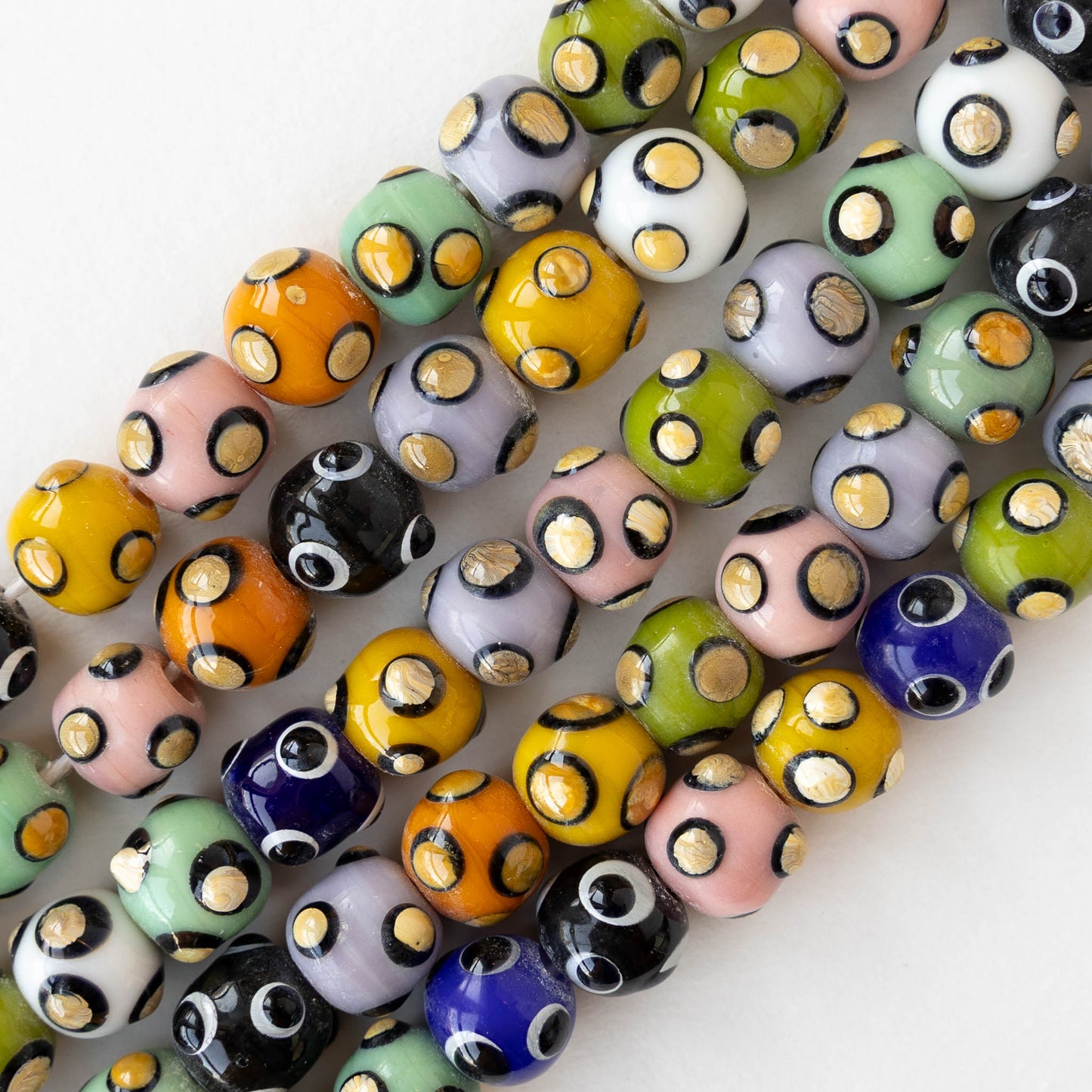 10mm Round Handmade Glass Beads - Opaque Dot Color Mix - 18 Inches - 47 beads