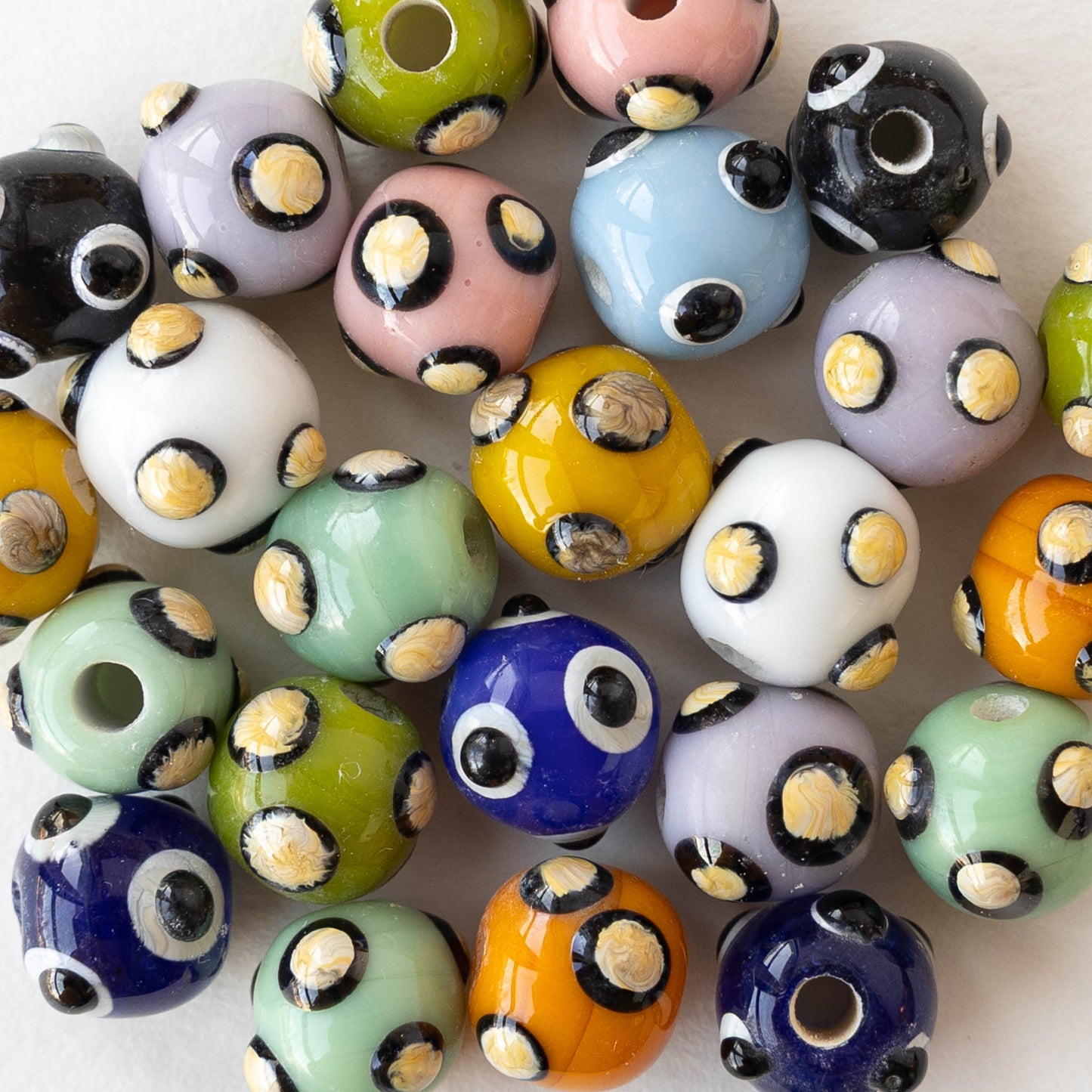 10mm Round Handmade Glass Beads - Opaque Dot Color Mix - 18 Inches - 47 beads