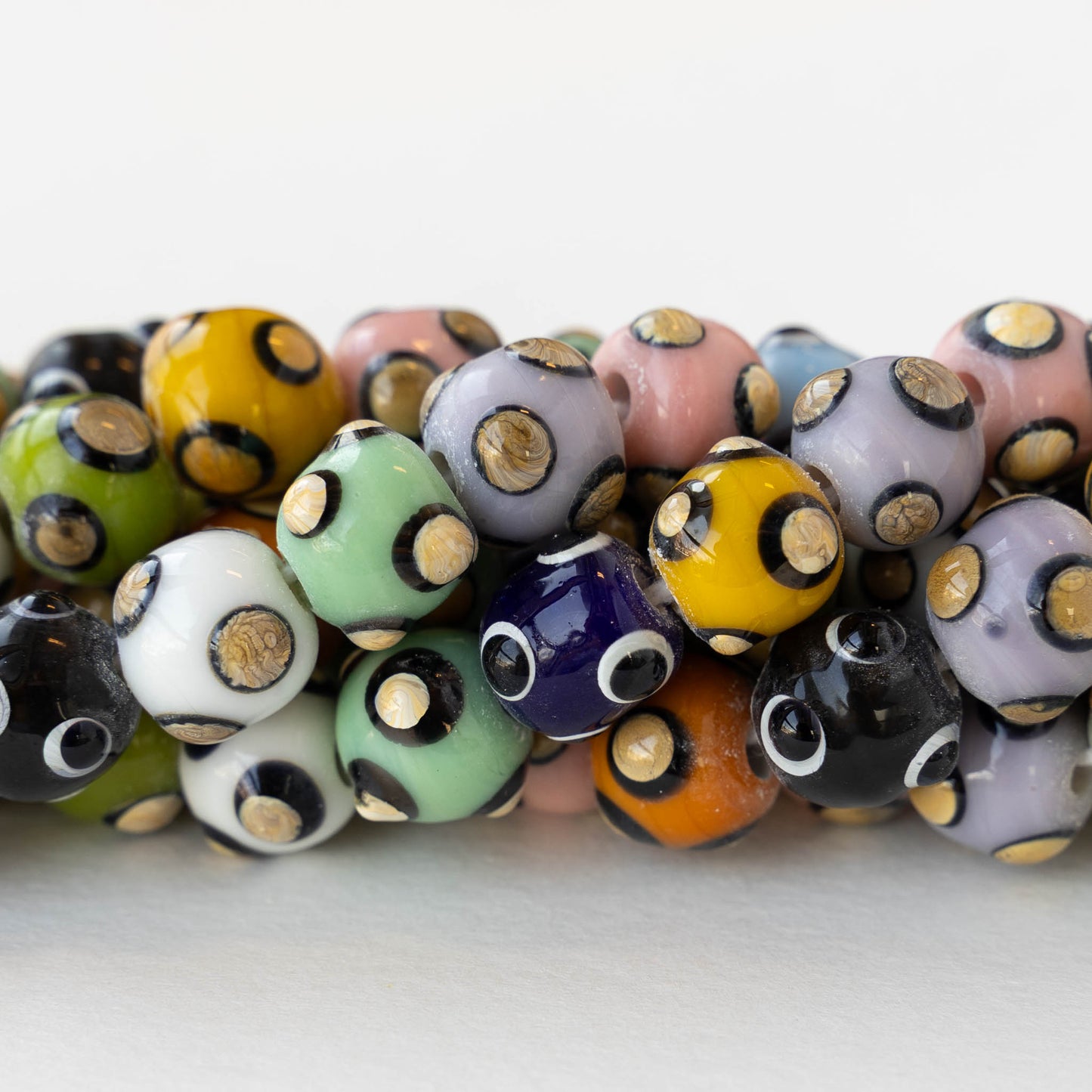 10mm Round Handmade Glass Beads - Opaque Dot Color Mix - 18 Inches - 47 beads