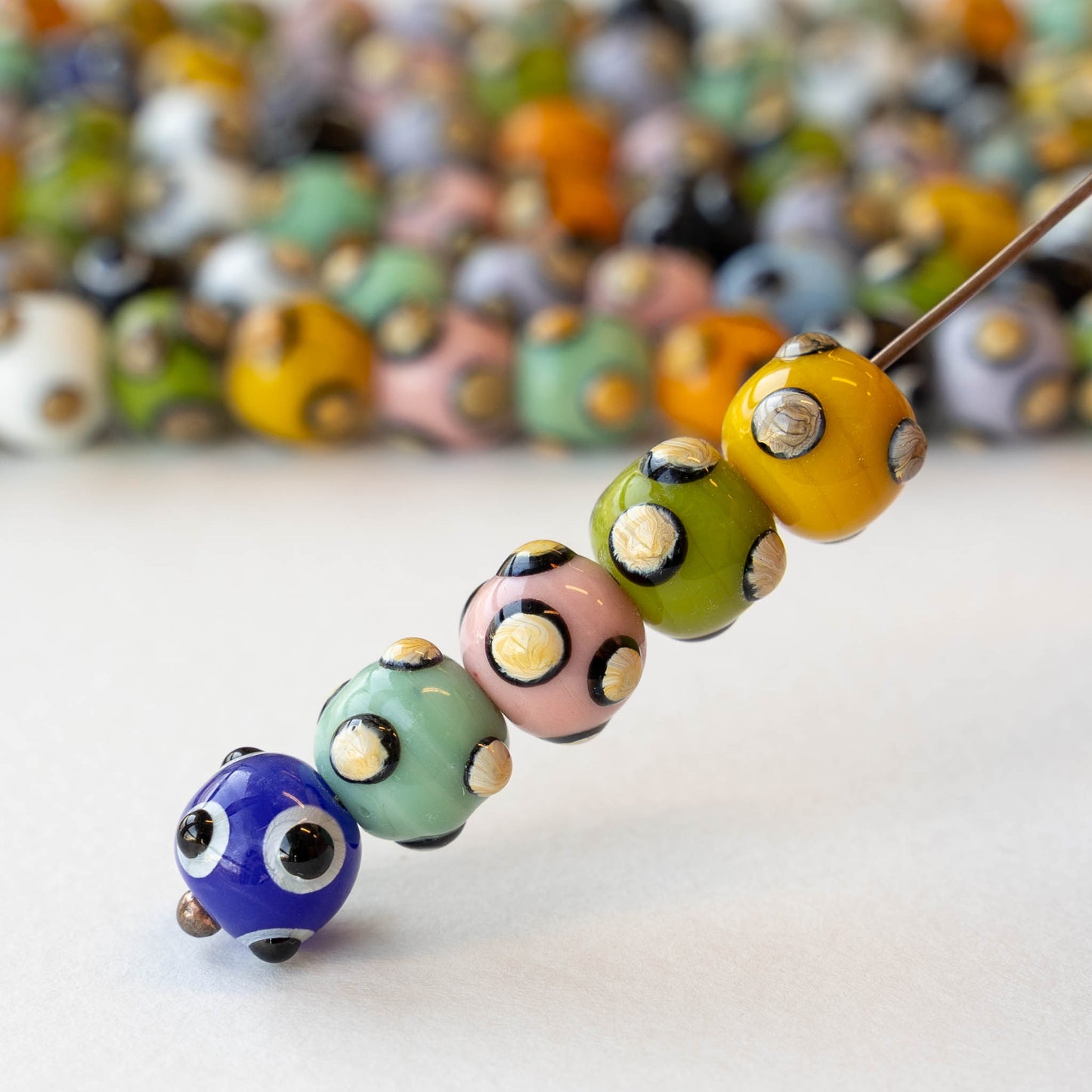 10mm Round Handmade Glass Beads - Opaque Dot Color Mix - 18 Inches - 47 beads