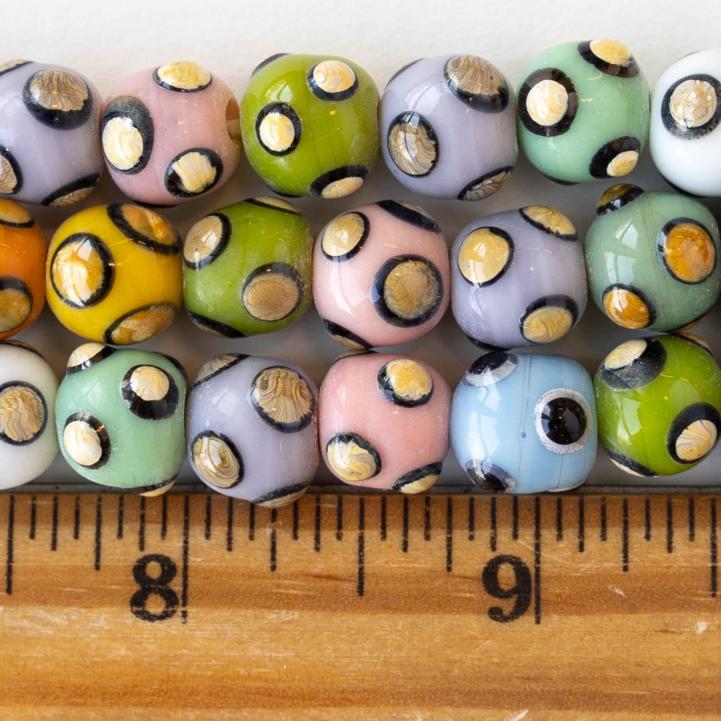 10mm Round Handmade Glass Beads - Opaque Dot Color Mix - 18 Inches - 47 beads