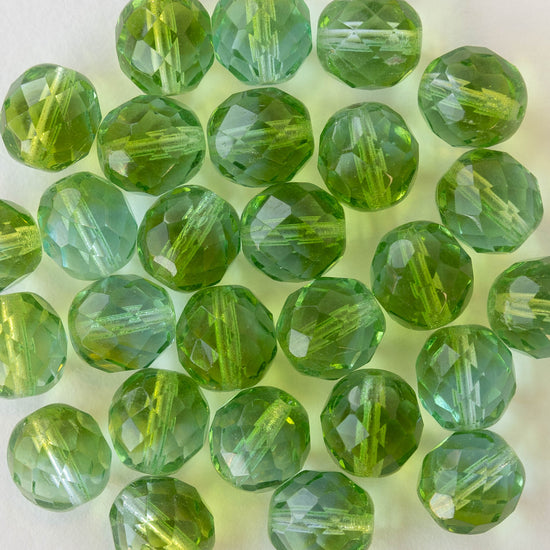 10mm Round Glass Beads - Two Tone Transparent Aqua and Green - 10 Beads