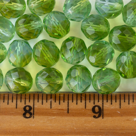 10mm Round Glass Beads - Two Tone Transparent Aqua and Green - 10 Beads