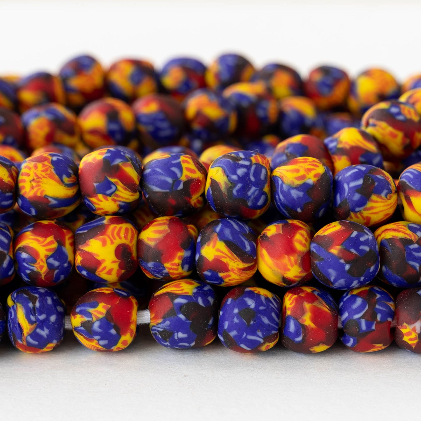 11mm Round Krobo Beads - Blue Yellow Red - Half or Whole Strand