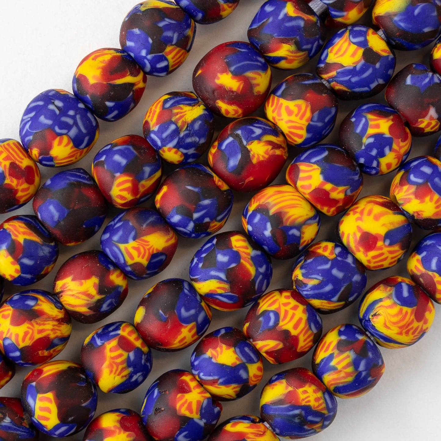 11mm Round Krobo Beads - Blue Yellow Red - Half or Whole Strand