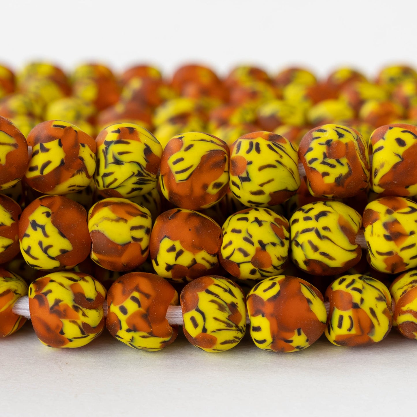 11mm Round Krobo Beads - Yellow and Orange - Half Strand or Whole Strand
