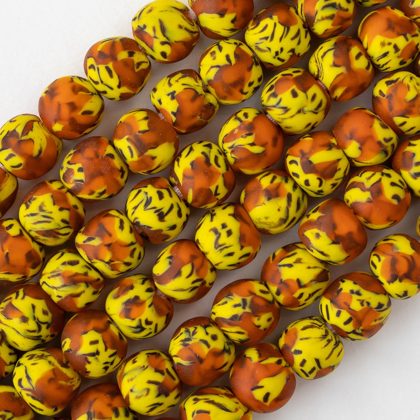 11mm Round Krobo Beads - Yellow and Orange - Half Strand or Whole Strand