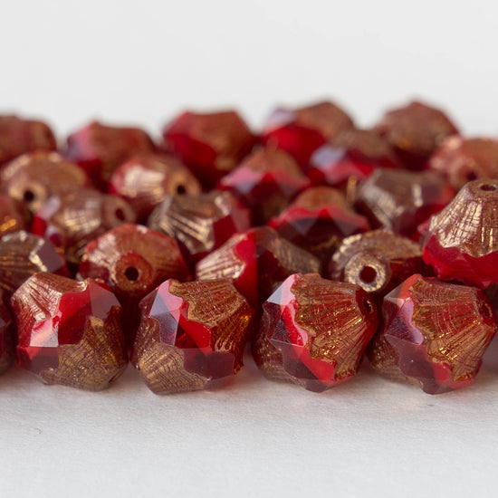 11x10mm Bicone Beads - Red Mix with Copper - 6 Beads