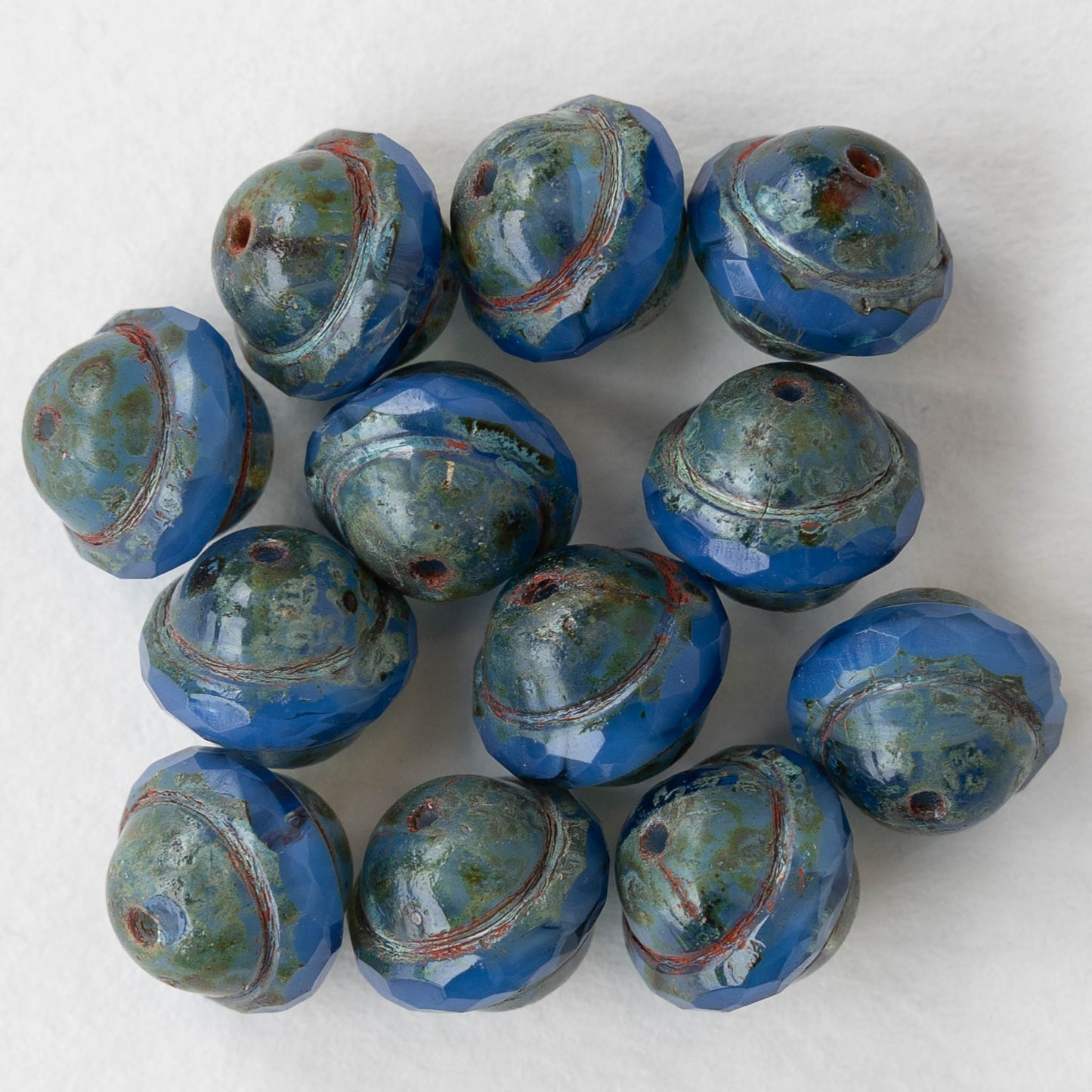 10x12mm Saturn Beads - Cornflower Blue Picasso - 6 Beads