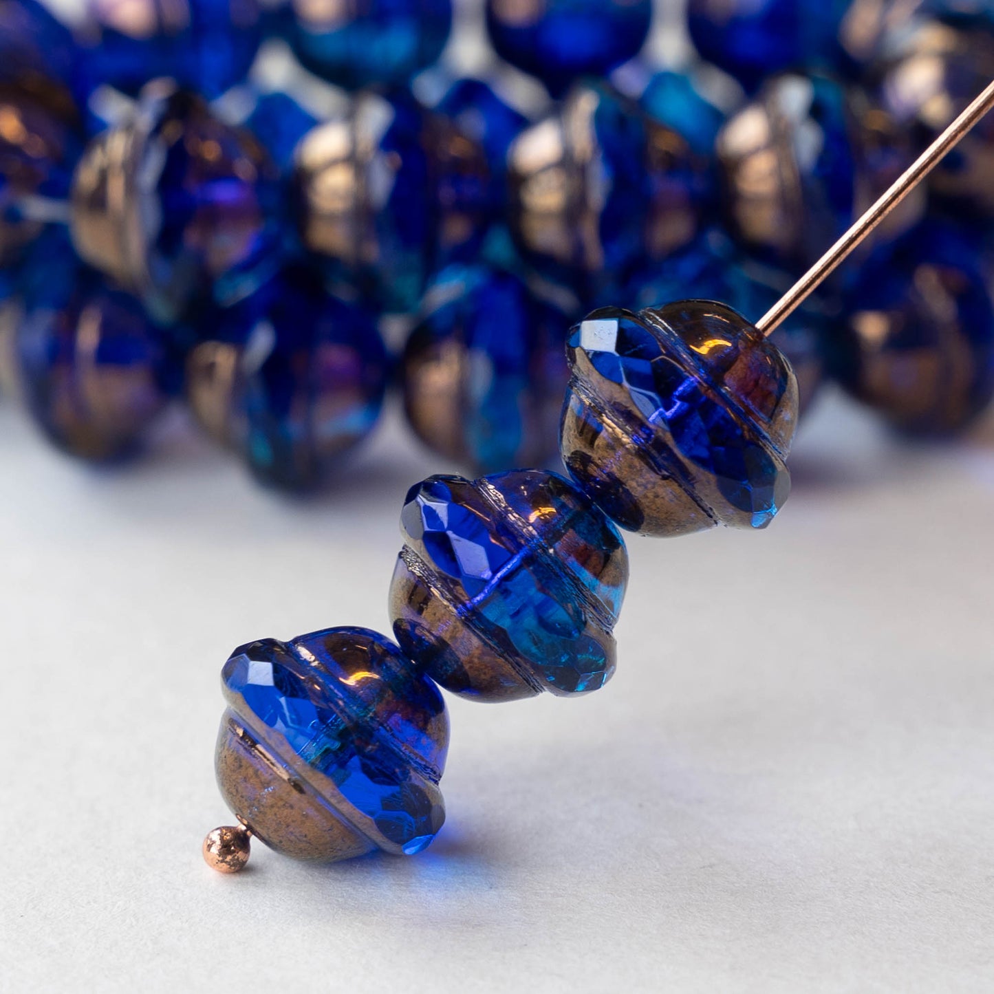 10x12mm Saturn Beads - Deep Blue with Bronze - 6 or 12 Beads