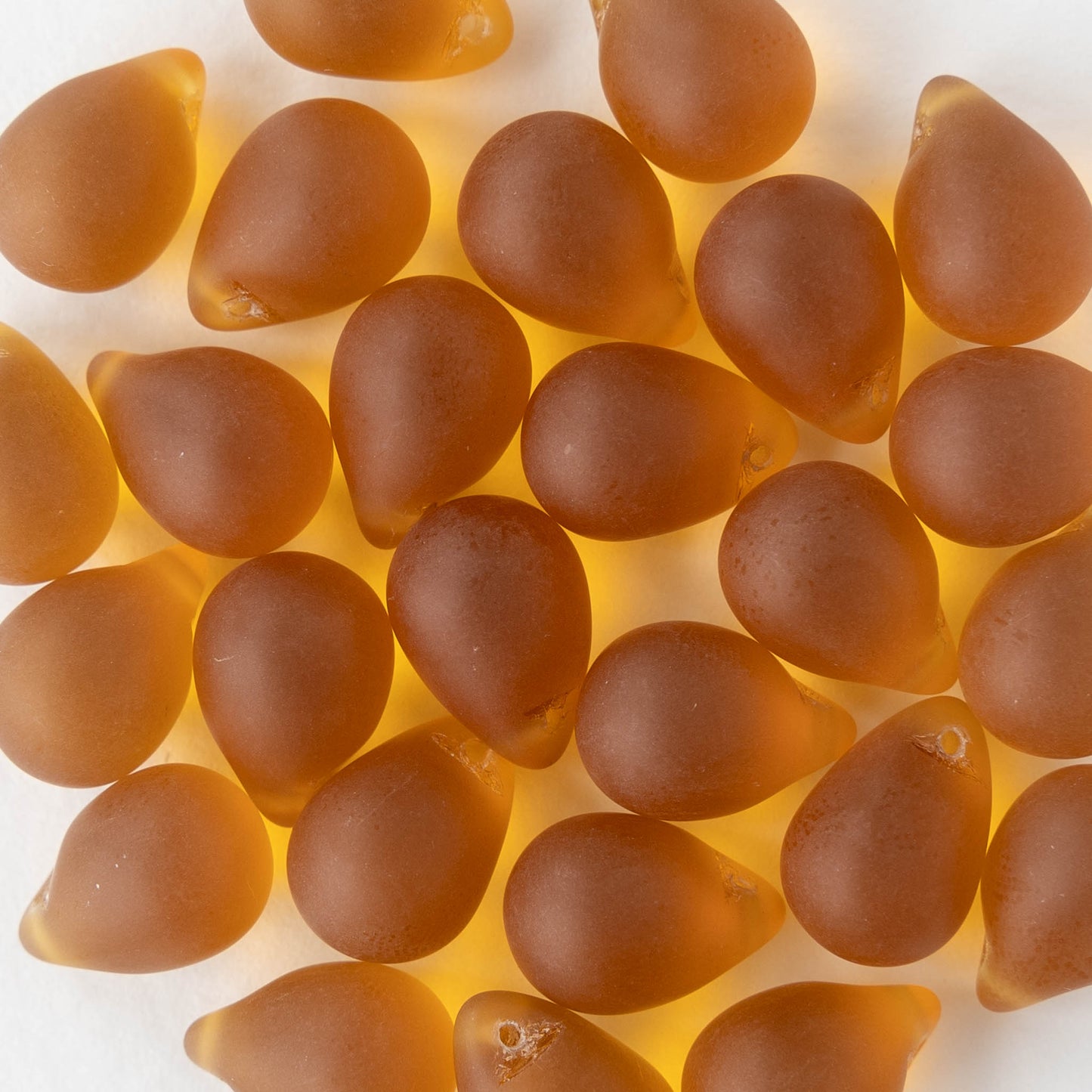10x14mm Glass Teardrop Beads - Honey Bee Amber Matte -