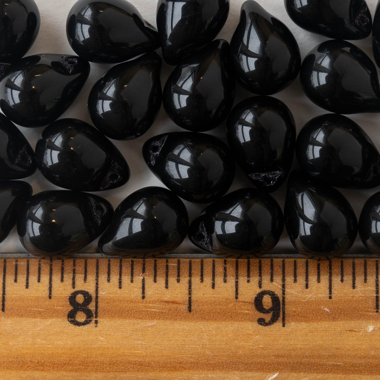 10x14mm Glass Teardrop Beads - Opaque Black - 12 beads