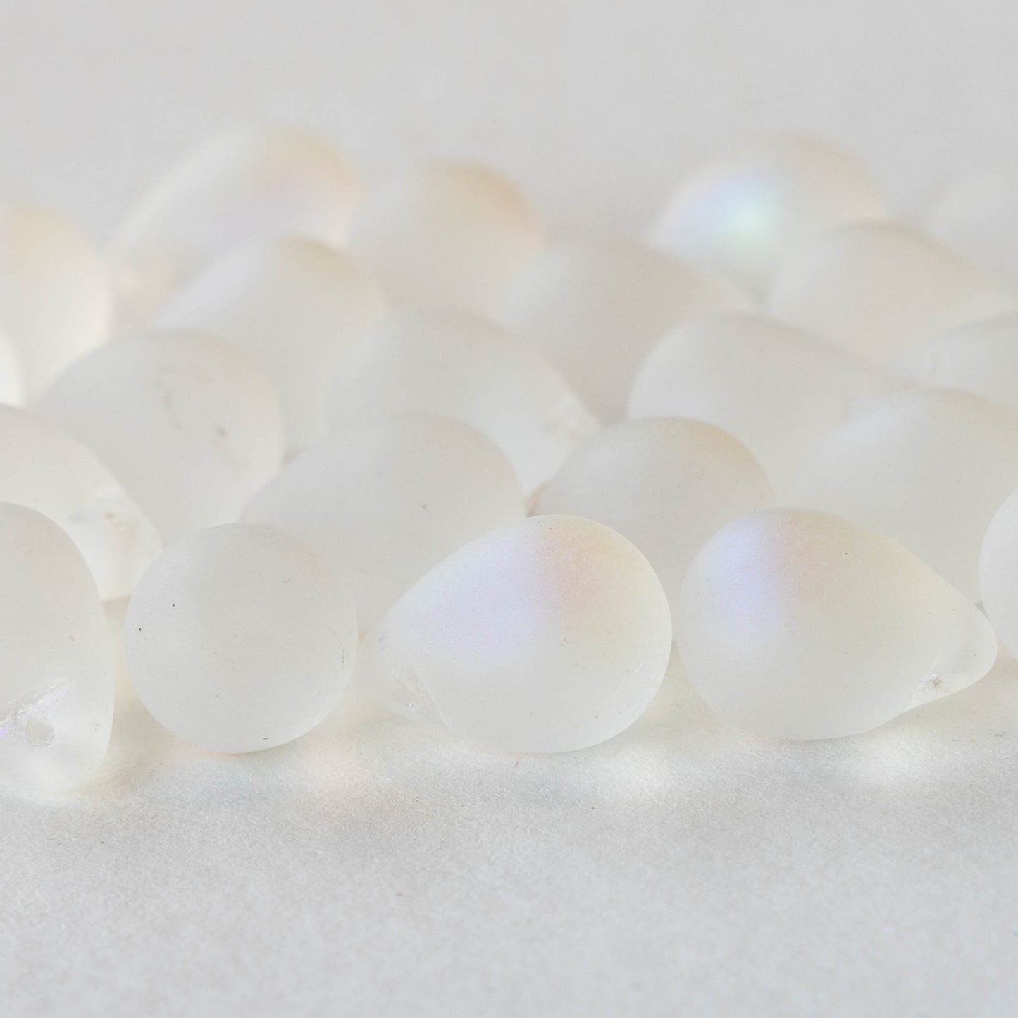 10x14mm Glass Teardrop Beads - Crystal Matte AB