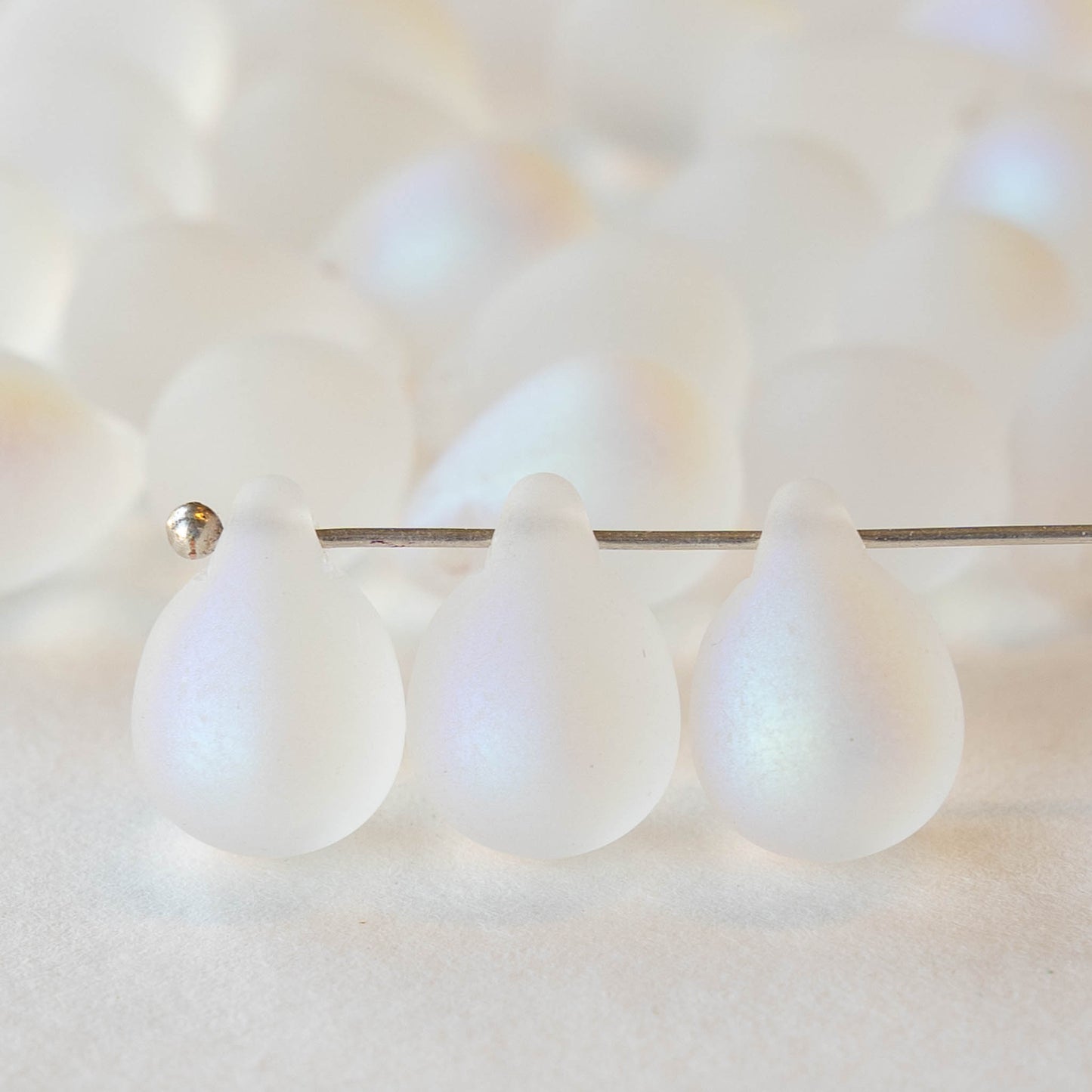 10x14mm Glass Teardrop Beads - Crystal Matte AB