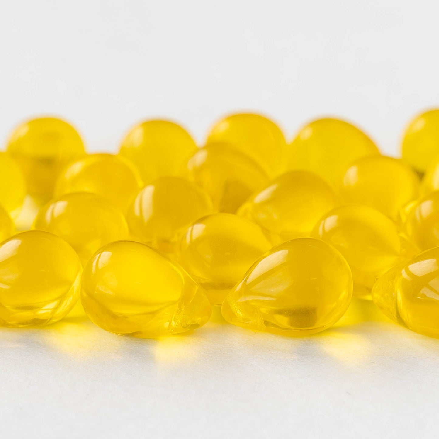 10x14mm Glass Teardrop Beads -  Golden Yellow - 12 beads