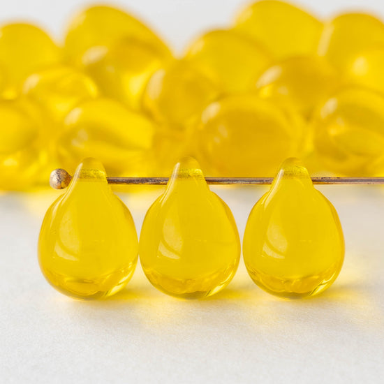 10x14mm Glass Teardrop Beads -  Golden Yellow - 12 beads