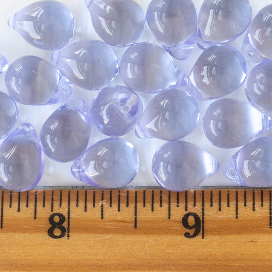 10x14mm Glass Teardrop Beads - Light Blue Lilac - 12, 24 or 48