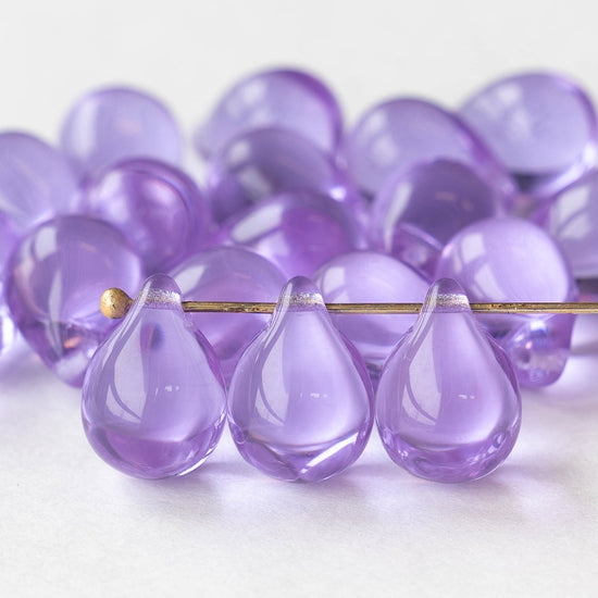 10x14mm Glass Teardrop Beads - Lilac - Choose Amount