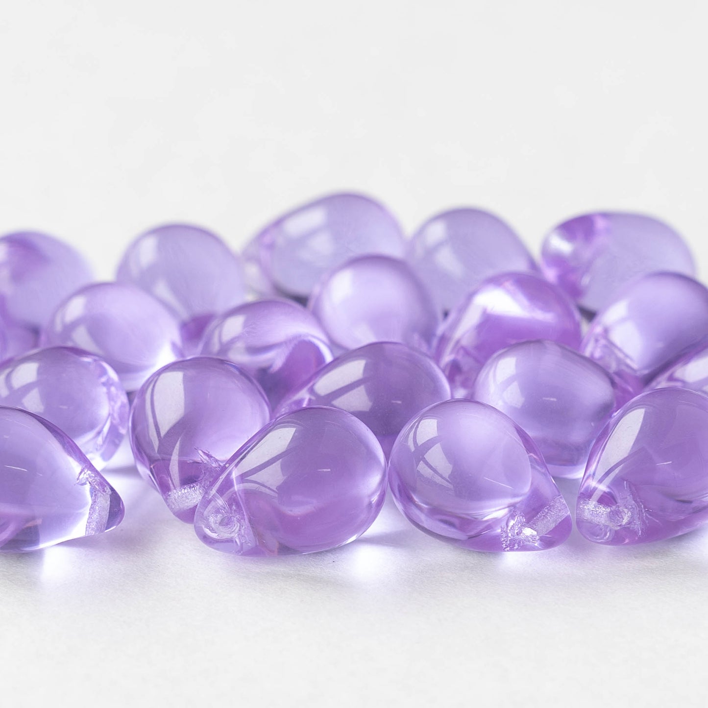 10x14mm Glass Teardrop Beads - Lilac - Choose Amount