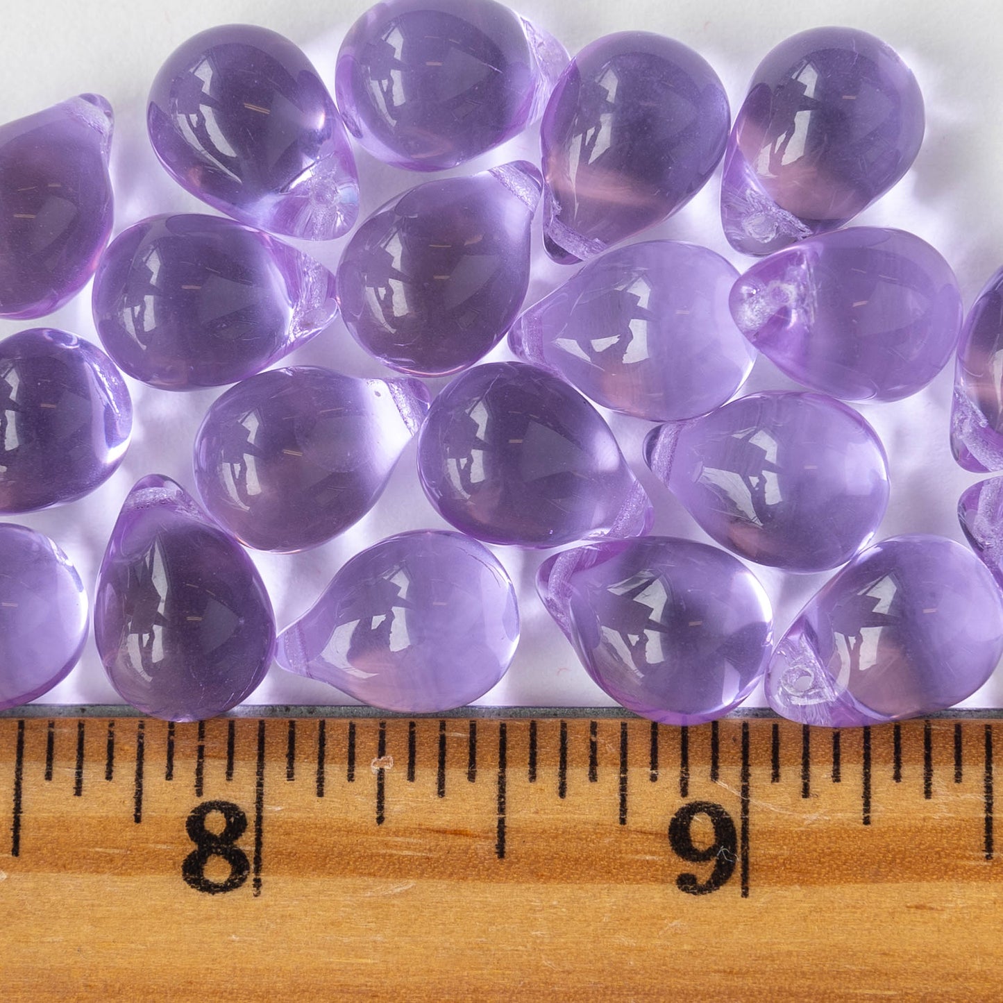 10x14mm Glass Teardrop Beads - Lilac -