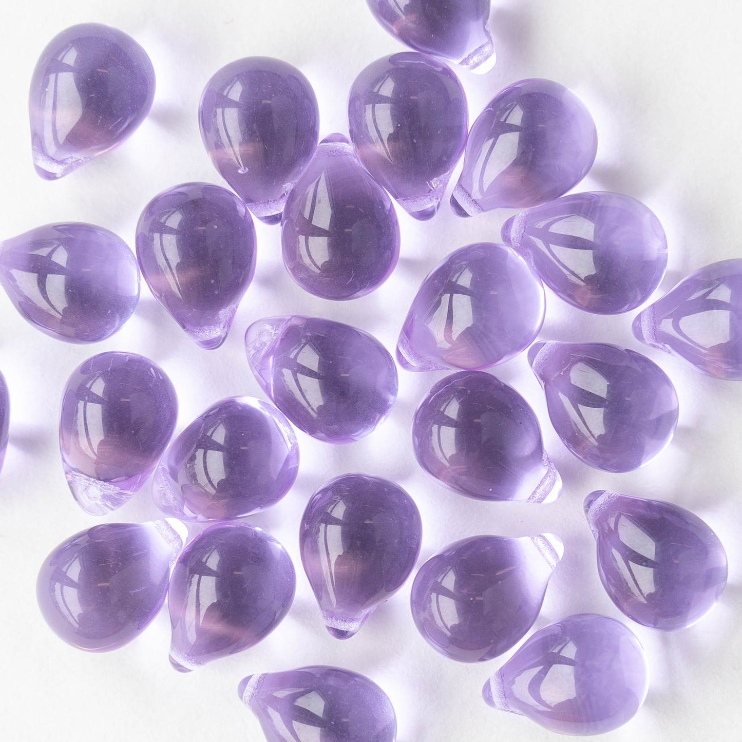 10x14mm Glass Teardrop Beads - Lilac - Choose Amount