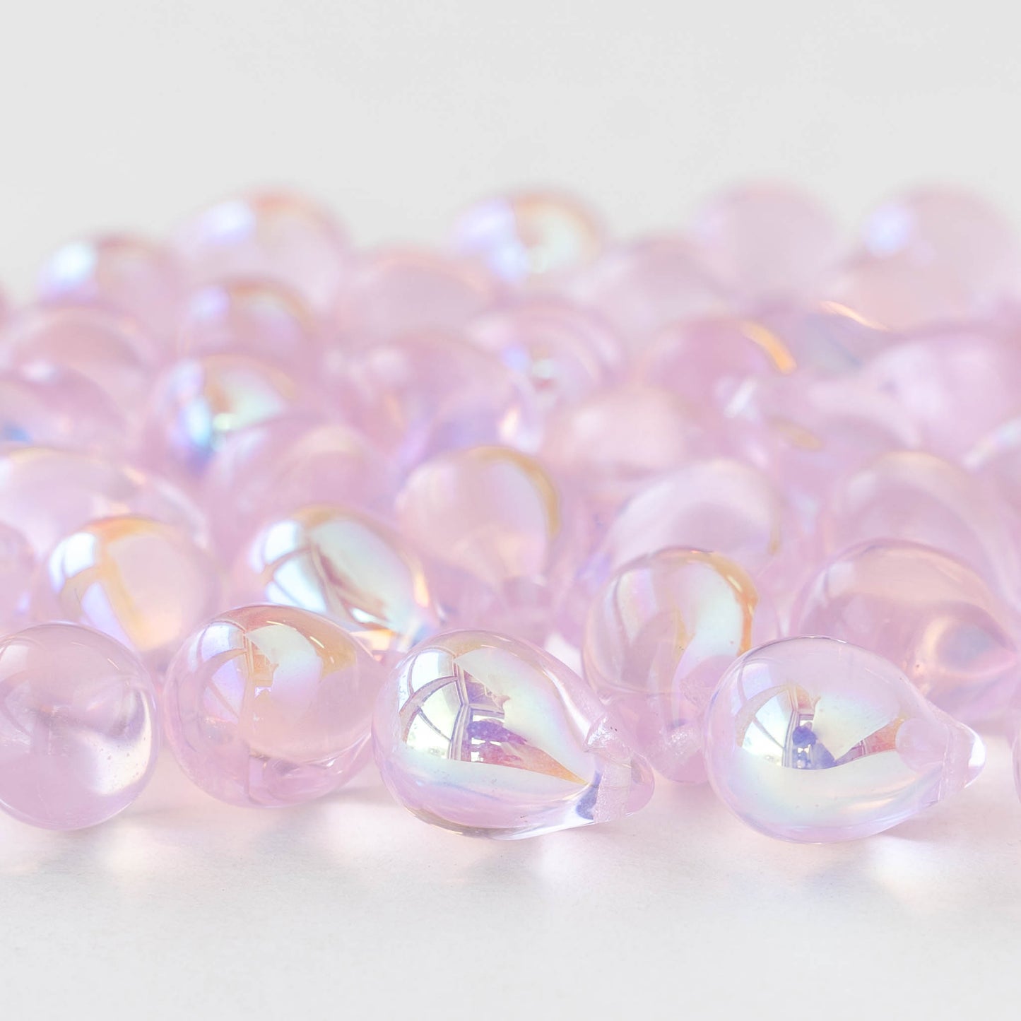 10x14mm Glass Teardrop Beads - Pink AB - Choose Amount