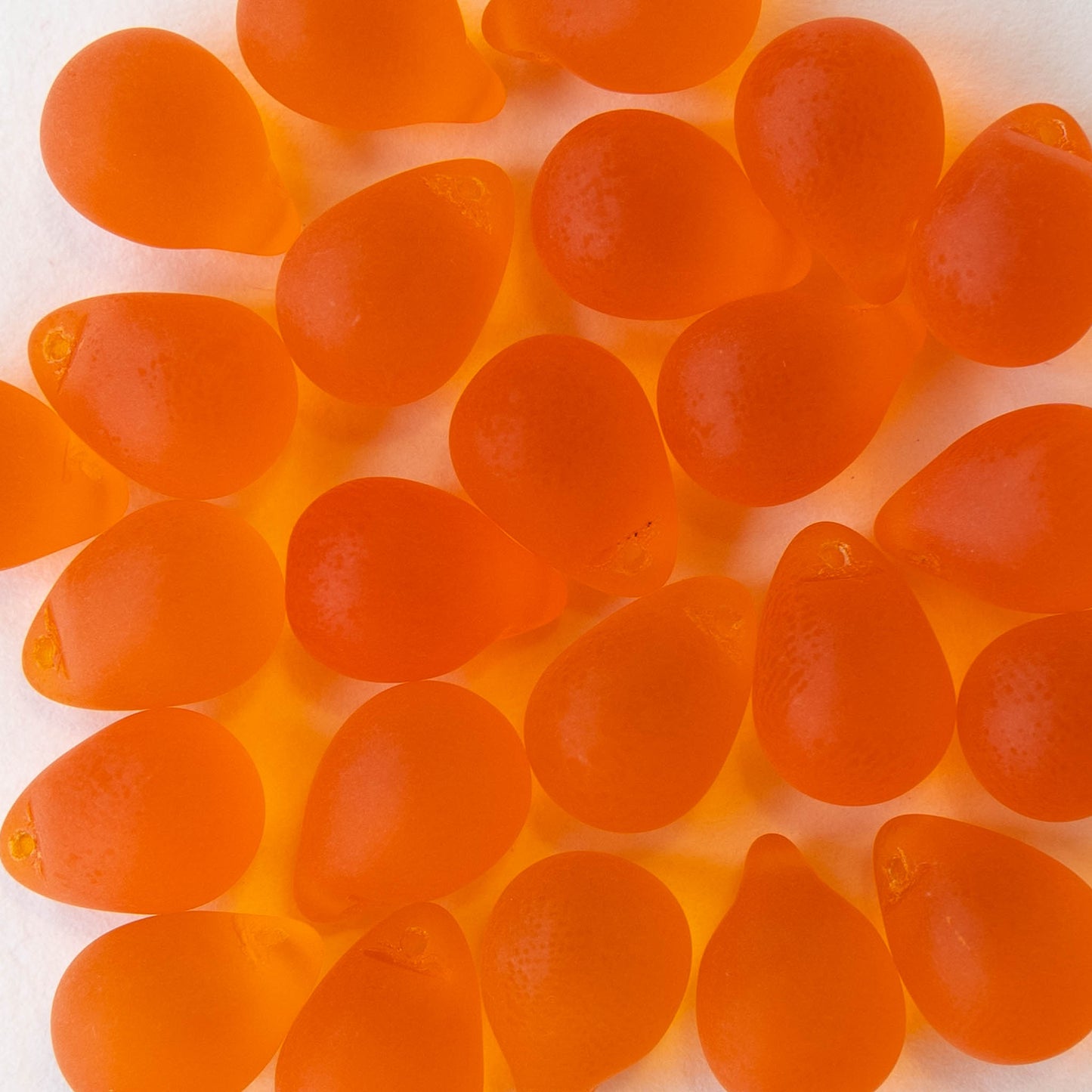 10x14mm Glass Teardrop Beads - Orange Matte - 12 beads