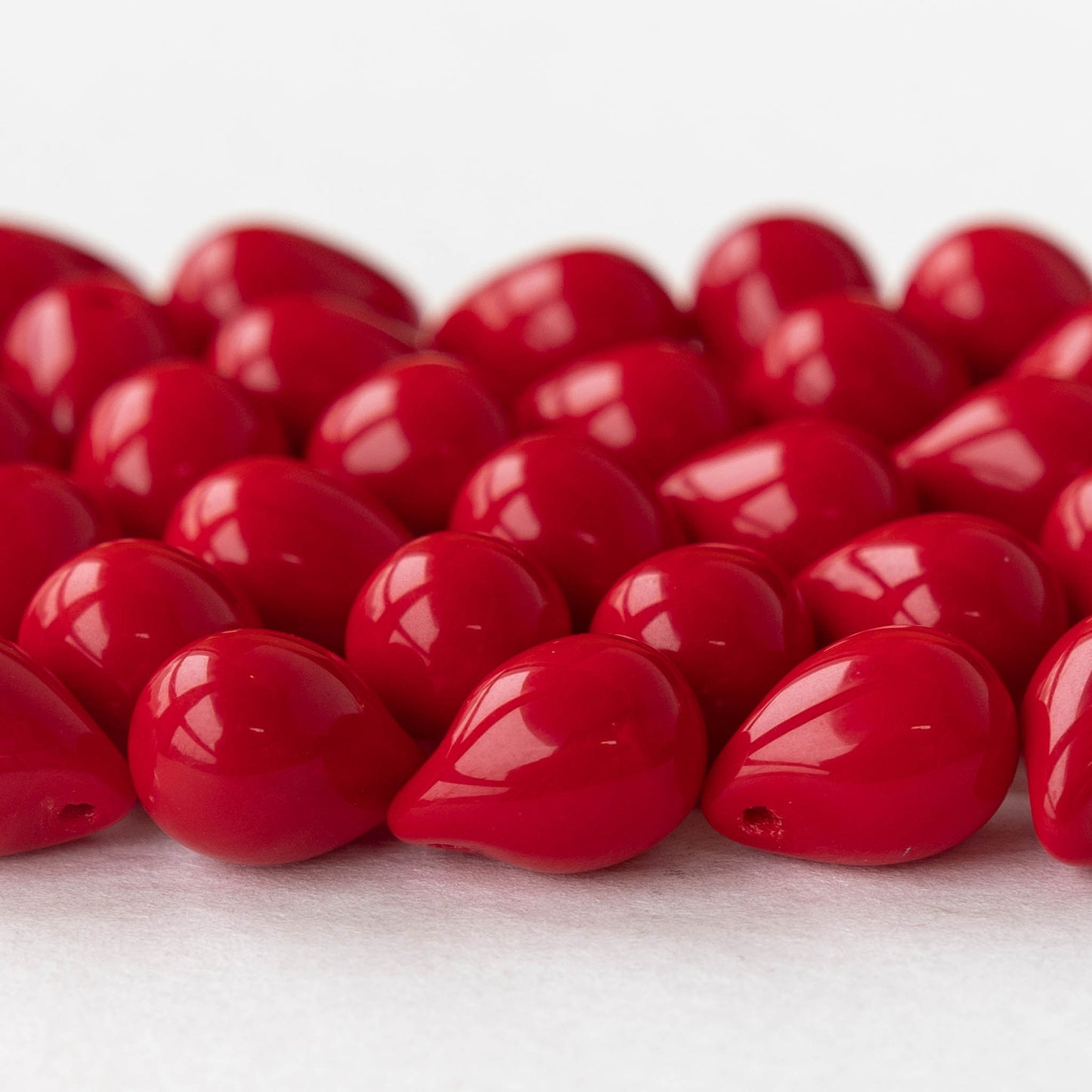 10x14mm Glass Teardrop Beads - Opaque Red Beads