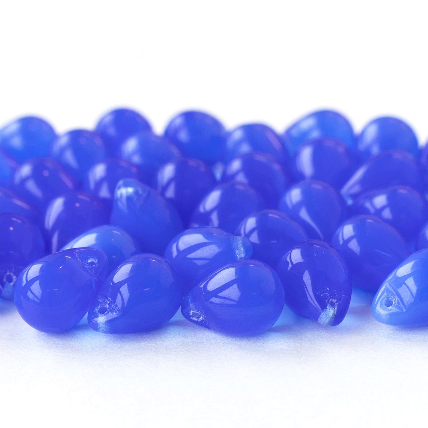 10x14mm Glass Teardrop Beads - Sapphire Blue Opaline - 12 beads